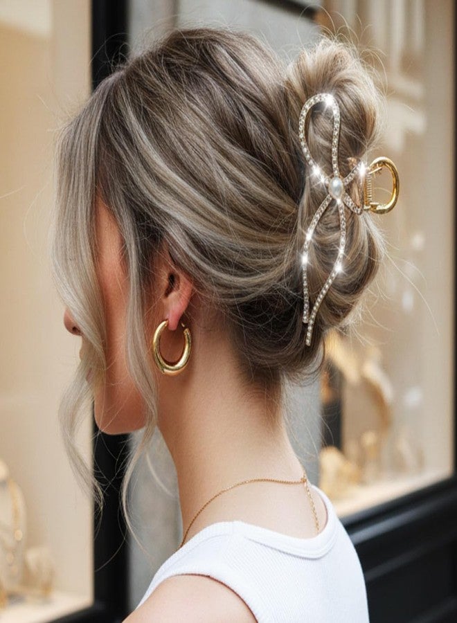 CAKURE Bow Claw Clips Gold Rhinestone Hair Clips Large Nonslip Hair Claws Sparkly Hair Accessories for Women (Pack of 2) (a-gold&silver) - Image 5